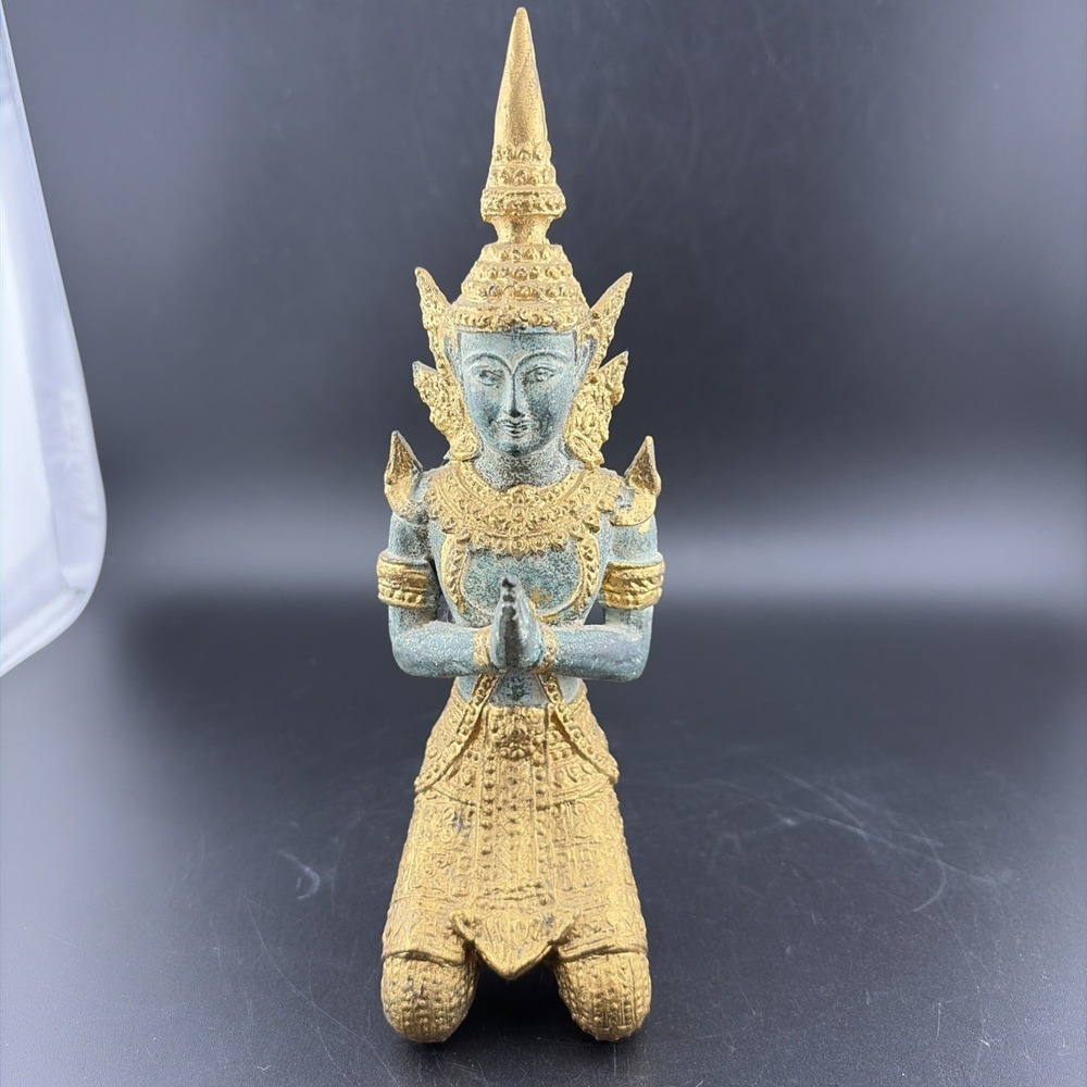Antique 7"H Gilt Bronze Thai Teppanom Kneeling Añjali Mudrā Statue/Figure